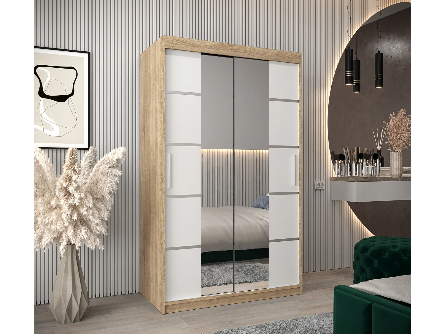 ARMOIRE VERONA 4 À PORTES COULISSANTES 200/120/62 2 Portes (Sonoma/Blanc)