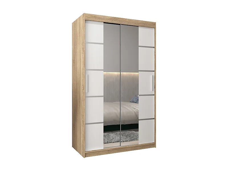 ARMOIRE VERONA 4 À PORTES COULISSANTES 200/120/62 2 Portes (Sonoma/Blanc)