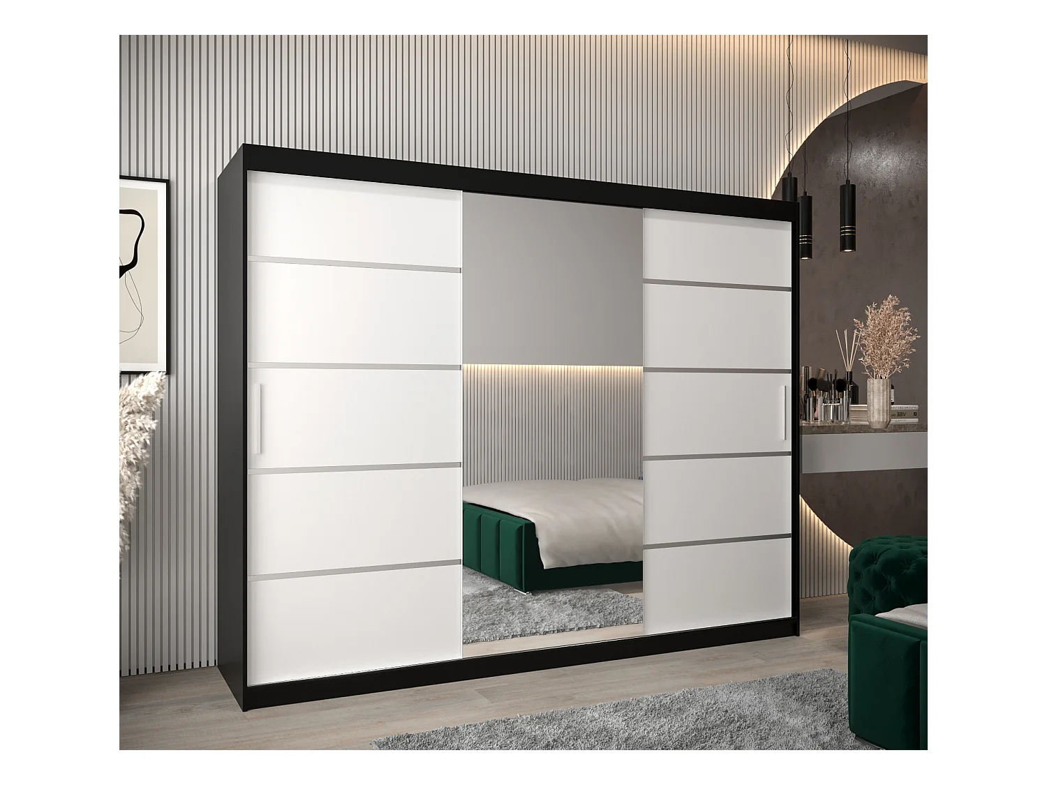 ARMOIRE VERONA 2 À PORTES COULISSANTES 200/250/62 3 Portes (Noir/Blanc)