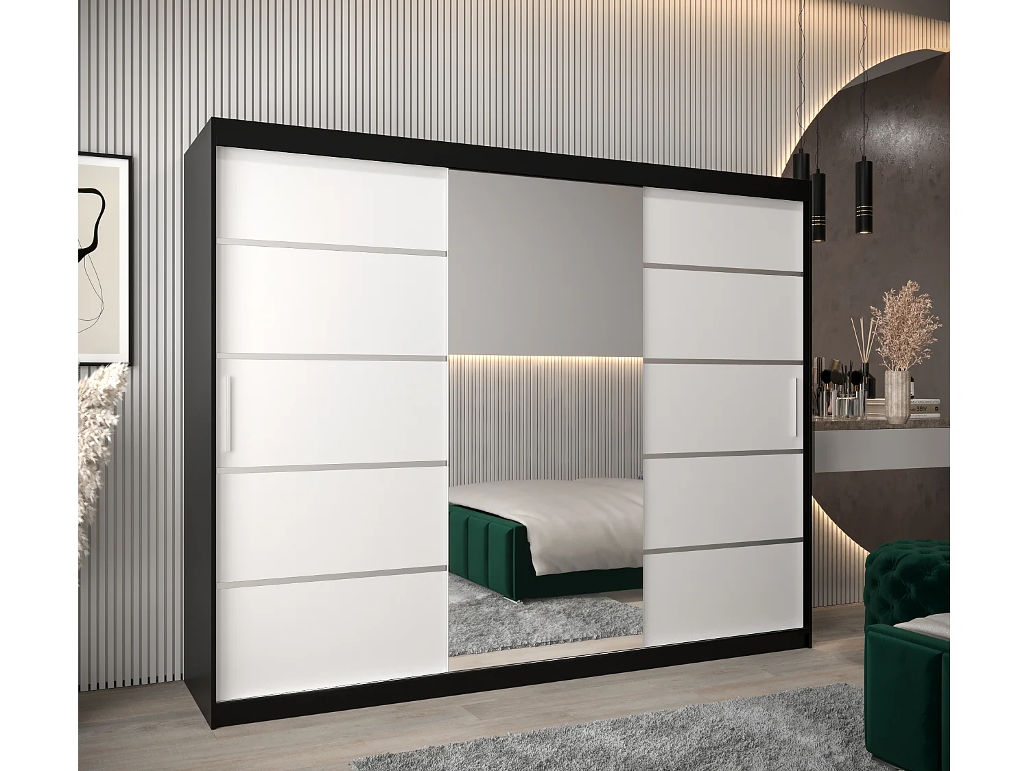 ARMOIRE VERONA 2 À PORTES COULISSANTES 200/250/62 3 Portes (Noir/Blanc)