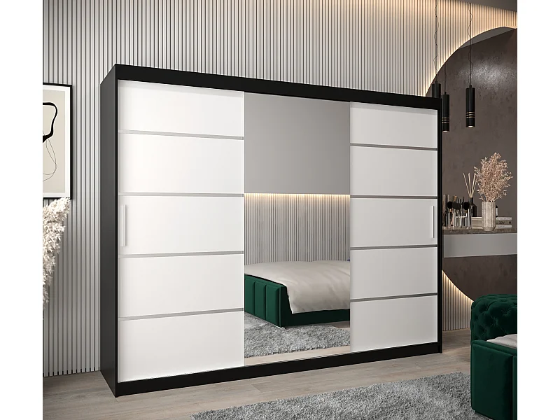 VERONA 2 KLEDINGKAST MET SCHUIFDEUREN 200/250/62 3 deuren (zwart/wit)