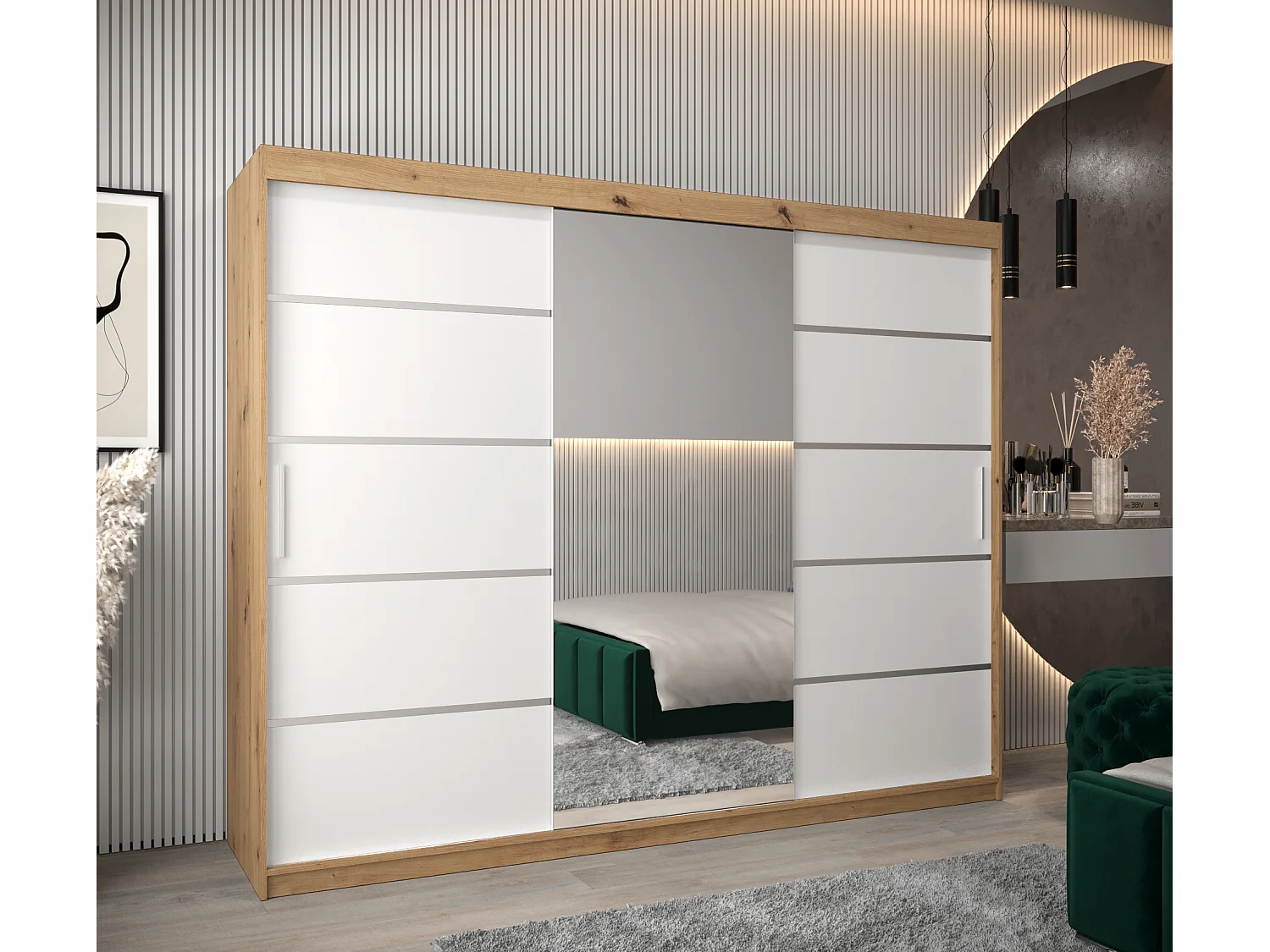 SCHWEBETÜRENSCHRANK VERONA 2 200/250/62 3-türig (Artisan/Weiß)