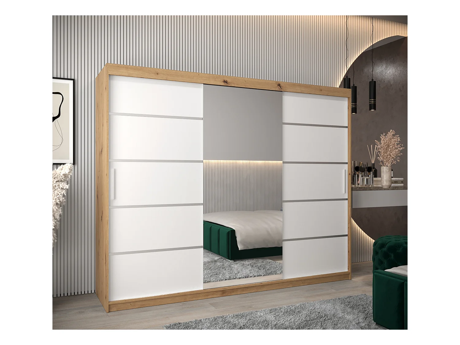 ARMOIRE VERONA 2 À PORTES COULISSANTES 200/250/62 3 Portes (Artisan/Blanc)