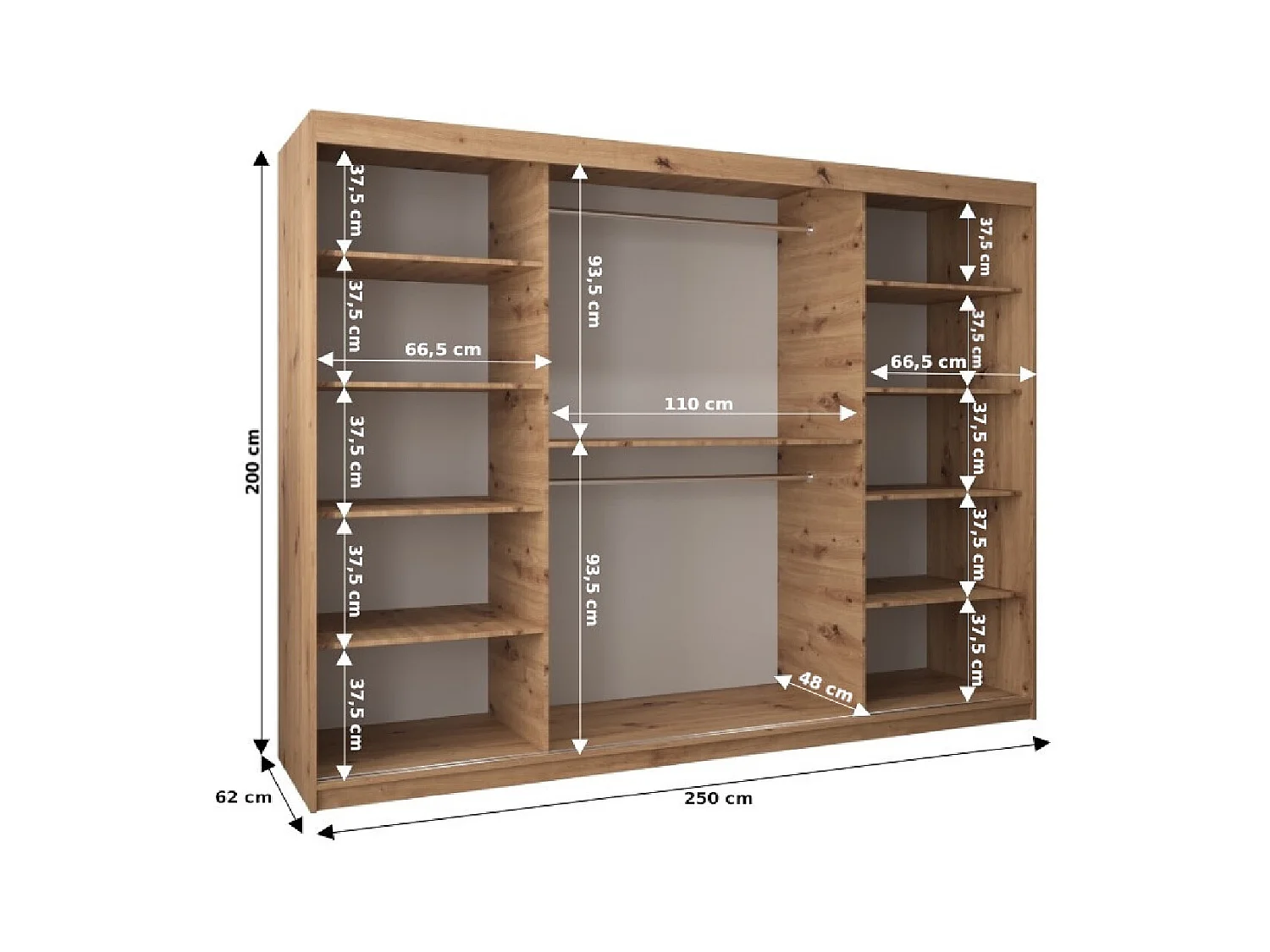 ARMOIRE VERONA 2 À PORTES COULISSANTES 200/250/62 3 Portes (Artisan/Blanc)