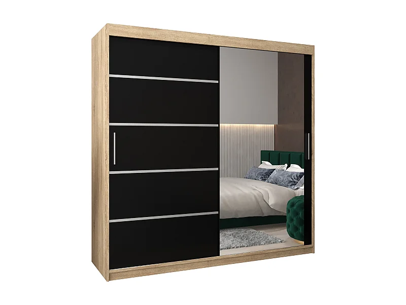 SCHWEBETÜRENSCHRANK VERONA 2 200/200/62 2-türig (Sonoma/Schwarz)