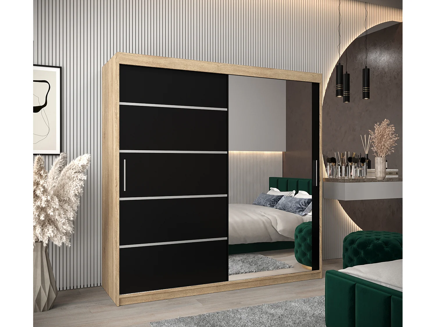 ARMOIRE VERONA 2 À PORTES COULISSANTES 200/200/62 2 Portes (Sonoma/Noir)