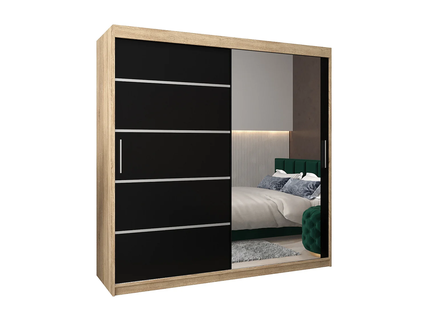 ARMOIRE VERONA 2 À PORTES COULISSANTES 200/200/62 2 Portes (Sonoma/Noir)