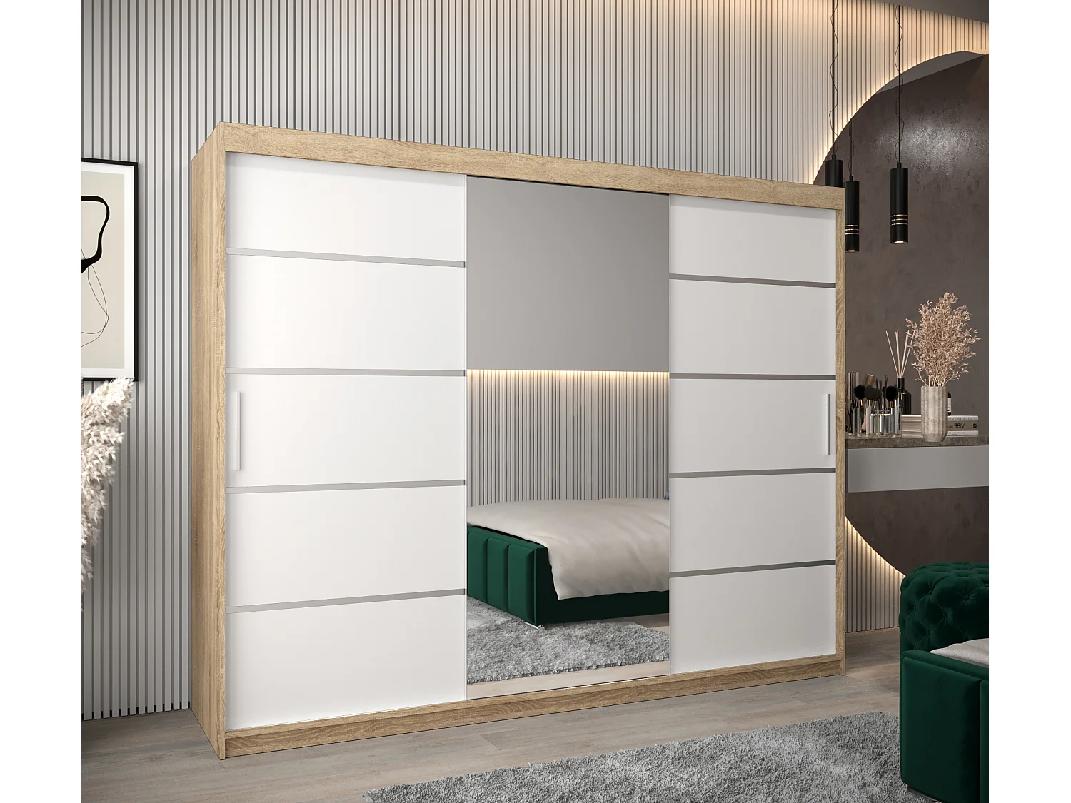 SCHWEBETÜRENSCHRANK VERONA 2 200/250/62 3-türig (Sonoma/Weiß)