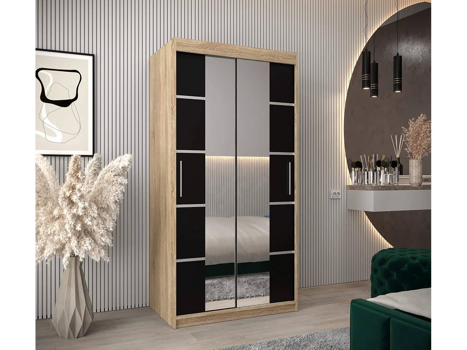 ARMOIRE VERONA 4 À PORTES COULISSANTES 200/100/62 2 Portes (Sonoma/Noir)