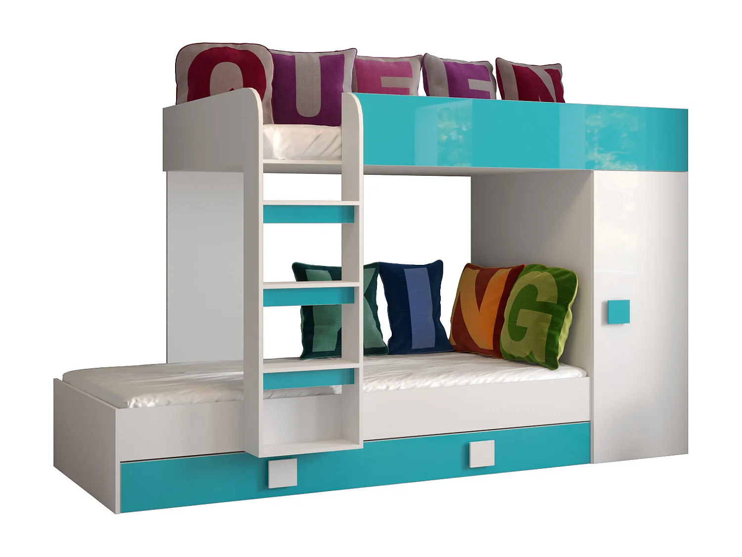 TOLEDO 2 Stapelbed 203,3/106,6/125 (wit/turquoise)