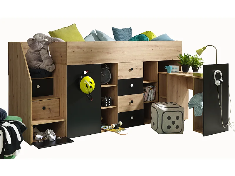 Stapelbed SMART 3L 248,5/123/93 (Ambachtsman/Zwart)