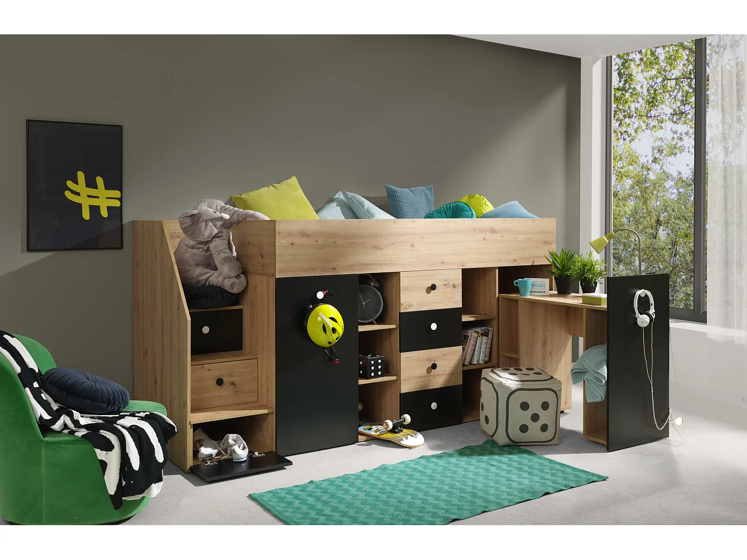 SMART 3L Lit superposé 248,5/123/93 (artisan/noir)