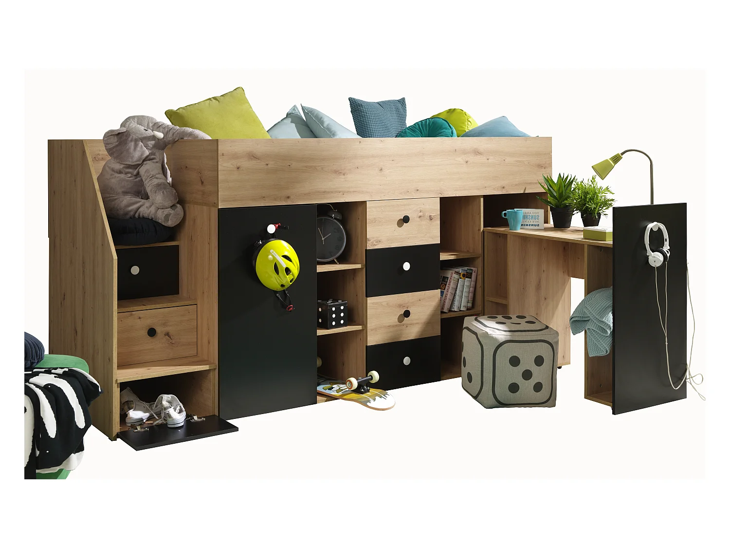 SMART 3L Lit superposé 248,5/123/93 (artisan/noir)