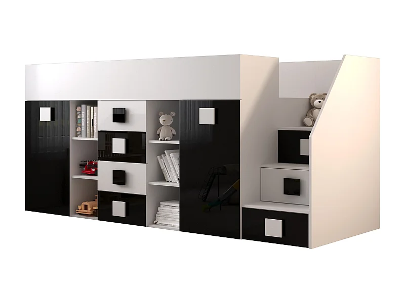 TOLEDO 3P Lit superposé 248,5/123/93 (blanc/noir)