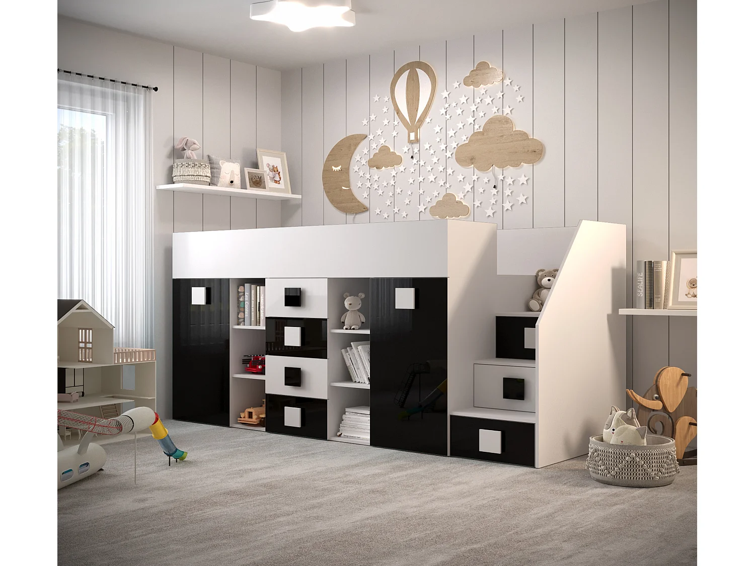 TOLEDO 3P Lit superposé 248,5/123/93 (blanc/noir)