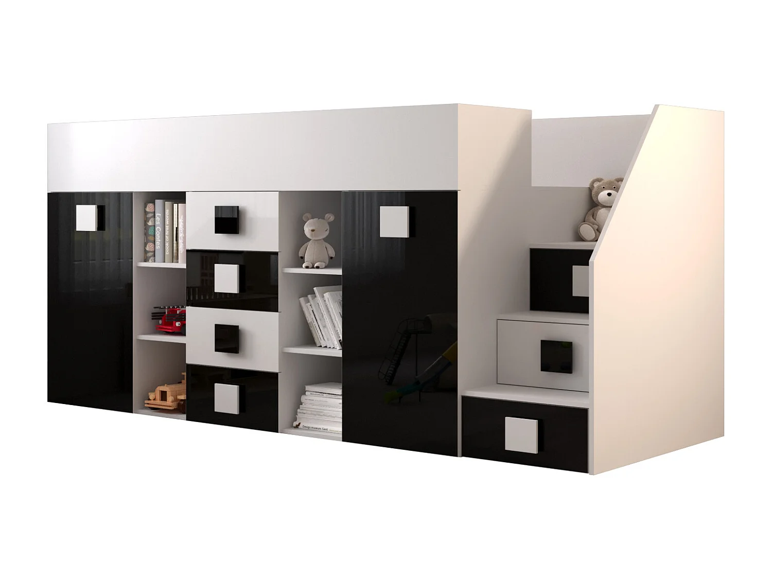 Stapelbed TOLEDO 3P 248,5/123/93 (wit/zwart/wit)