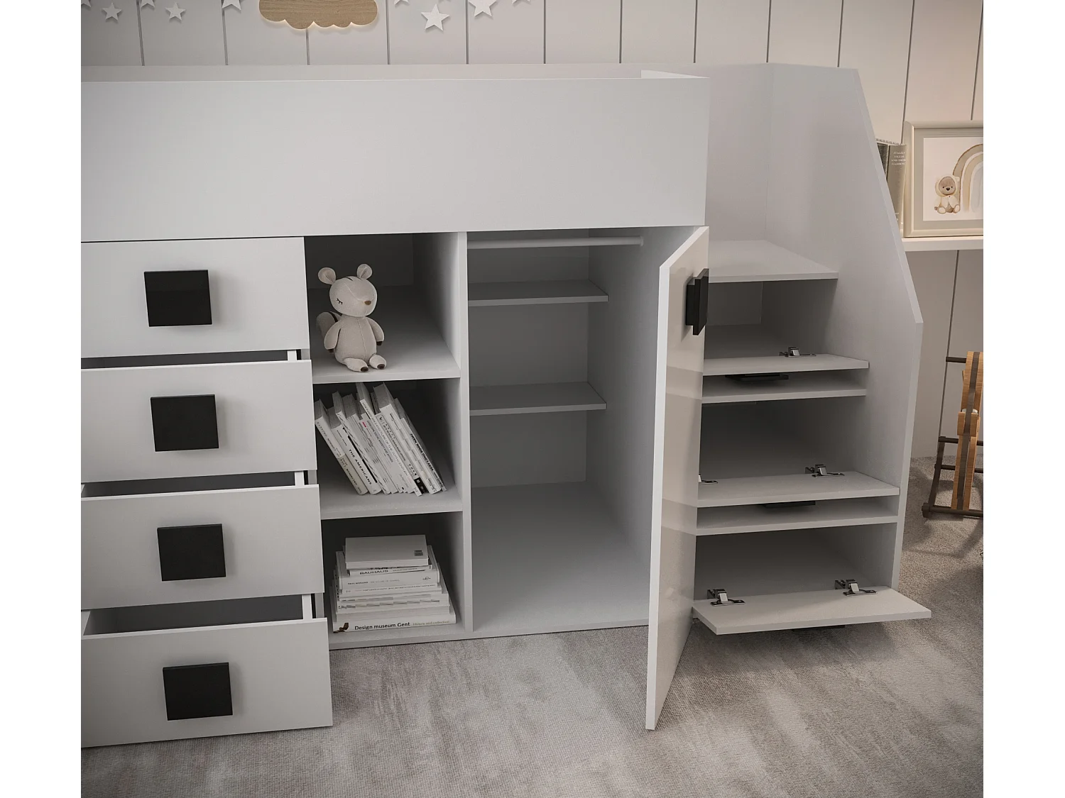 Stapelbed TOLEDO 3P 248,5/123/93 (wit/zwart/wit)