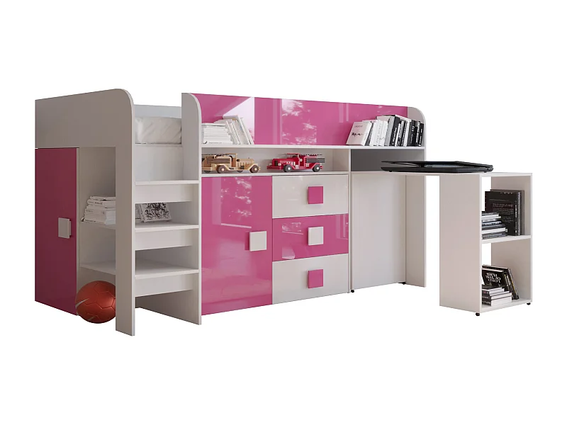 TOLEDO 1 Stapelbed 203,3/106,6/125 (wit/roze)