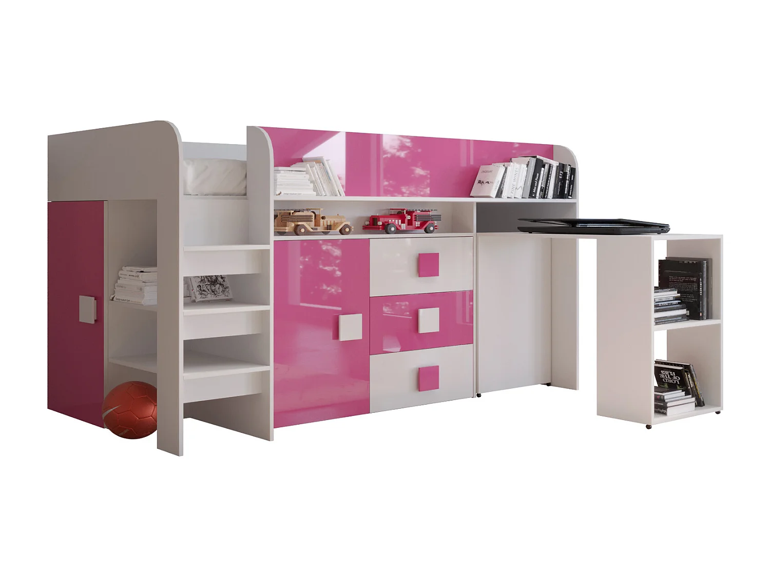 TOLEDO 1 Etagenbett 203,3/106,6/125 (weiß/rosa)