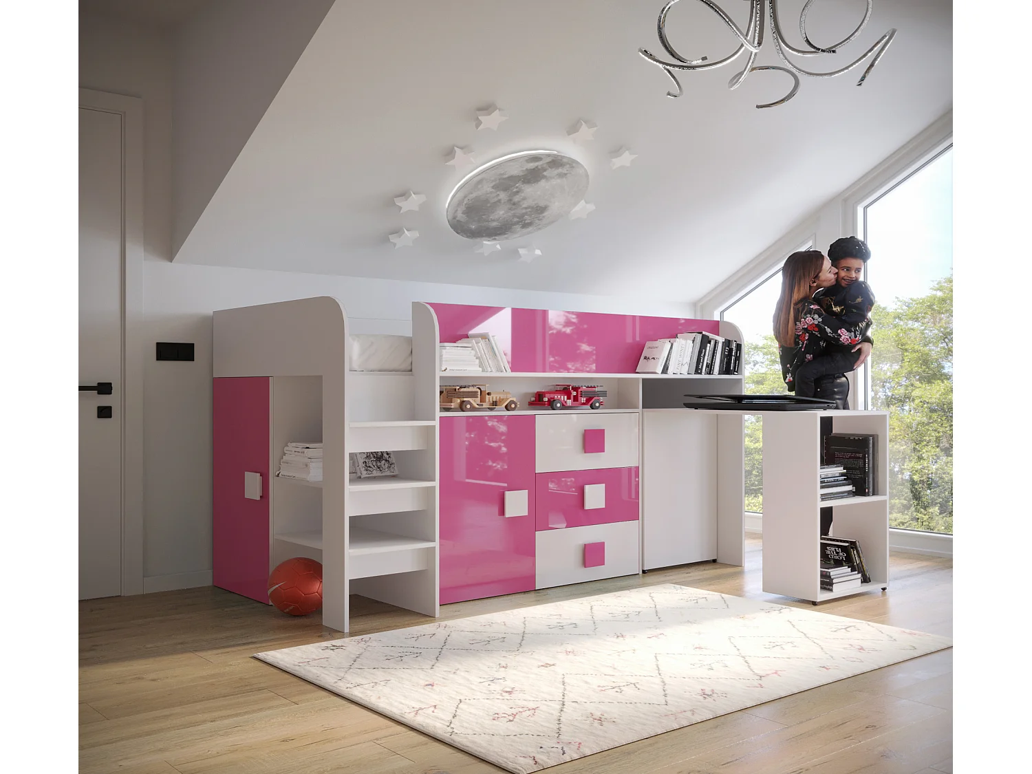 TOLEDO 1 Etagenbett 203,3/106,6/125 (weiß/rosa)