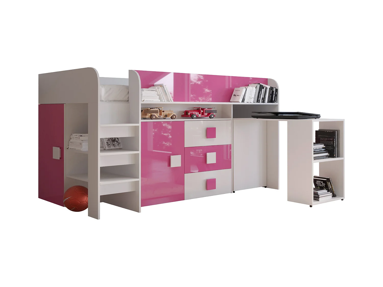 TOLEDO 1 Stapelbed 203,3/106,6/125 (wit/roze)
