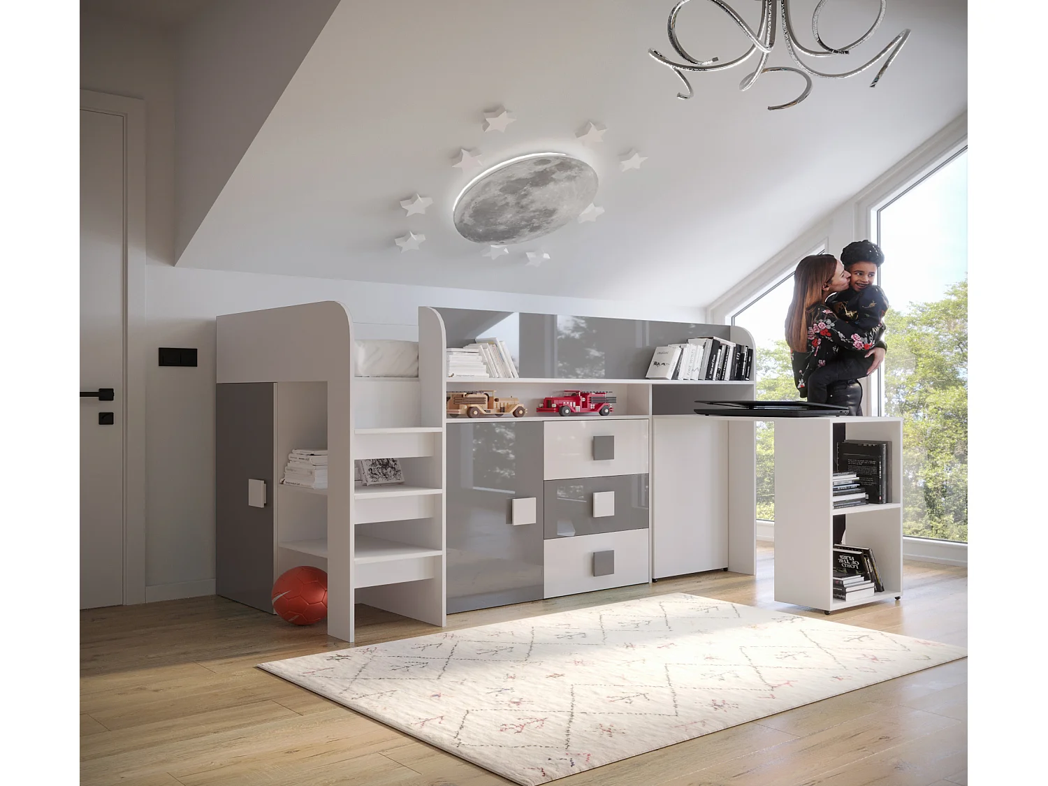 TOLEDO 1 letto a castello 203.3/106.6/125 (bianco/grigio)