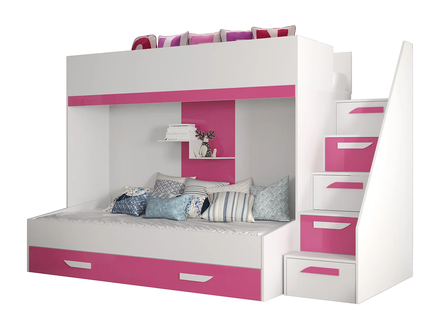 Stapelbed PARTY 16 247/165/135 (wit/roze)