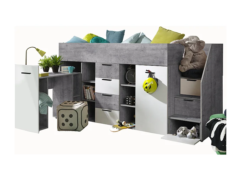 Stapelbed KONKRET 3P 248,5/123/93 (beton/wit)