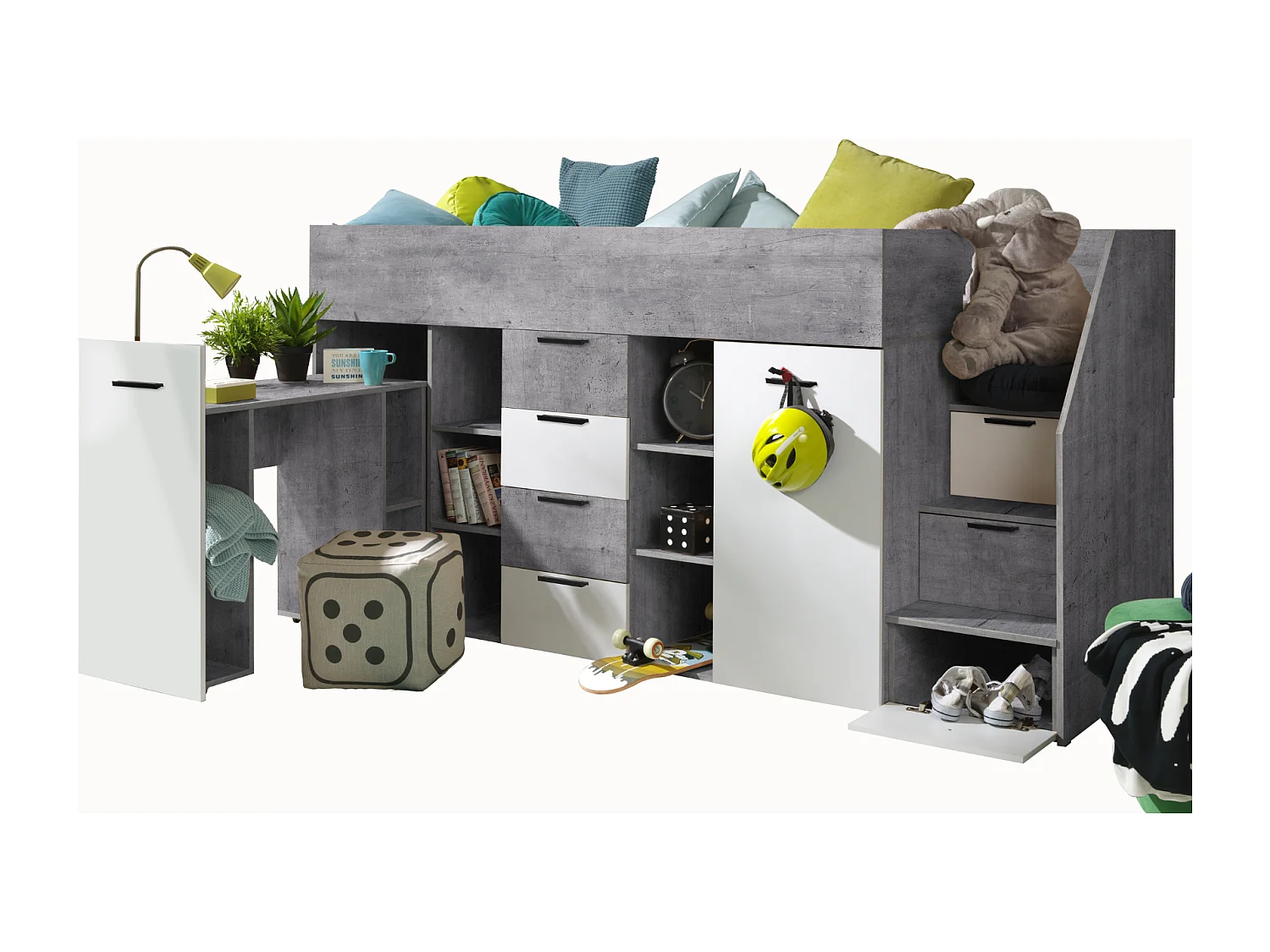 Stapelbed KONKRET 3P 248,5/123/93 (beton/wit)