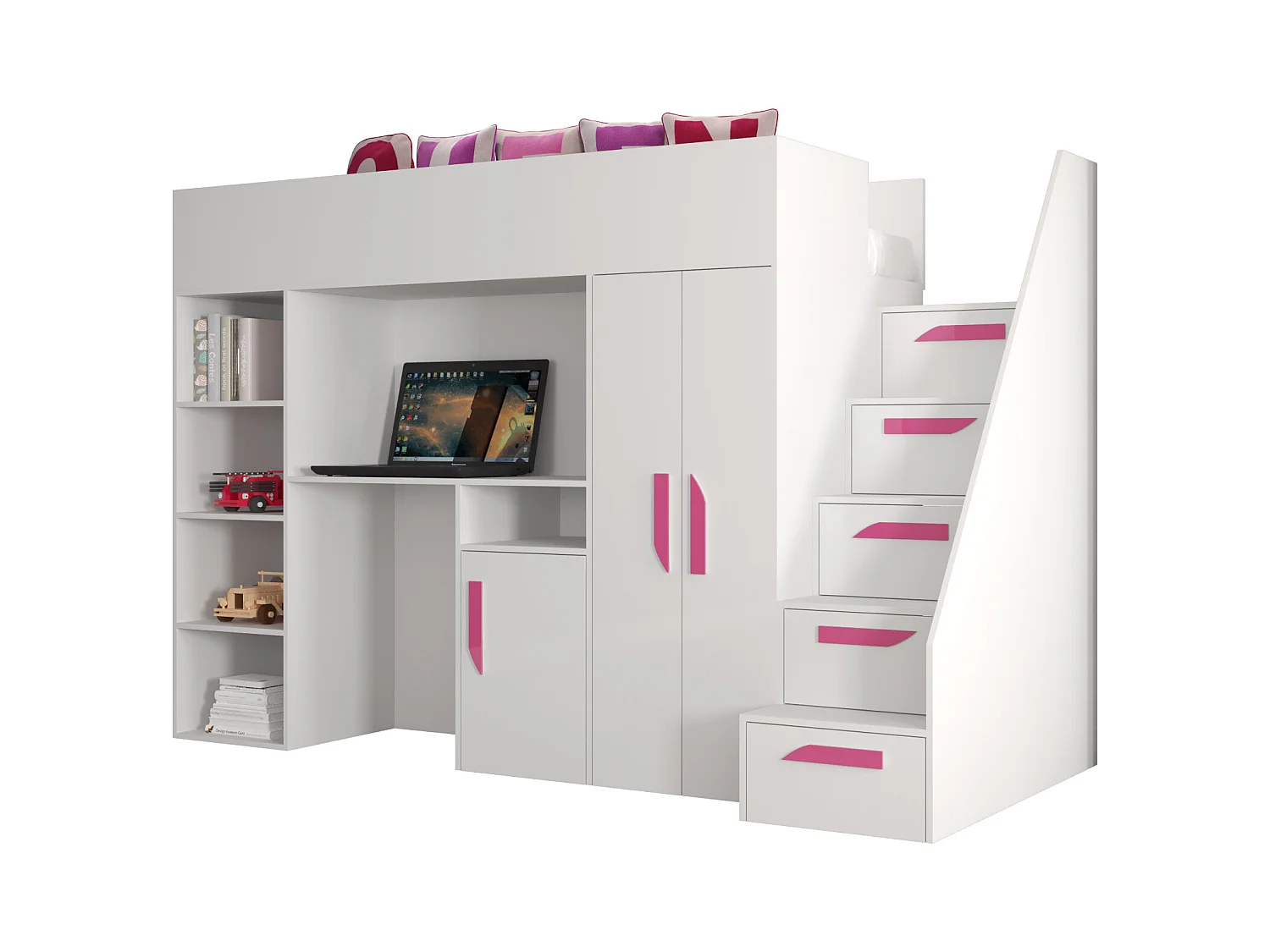 Stapelbed PARTY 14 247/165/120 (wit/wit/roze)