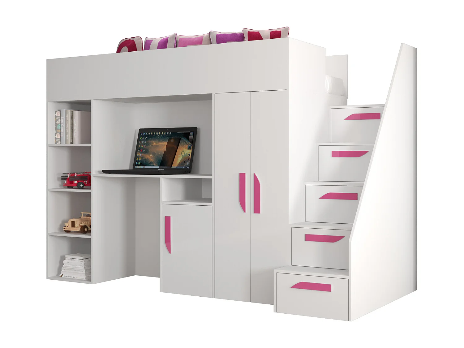 PARTY 14 Etagenbett 247/165/120 (weiß/weiß/rosa)