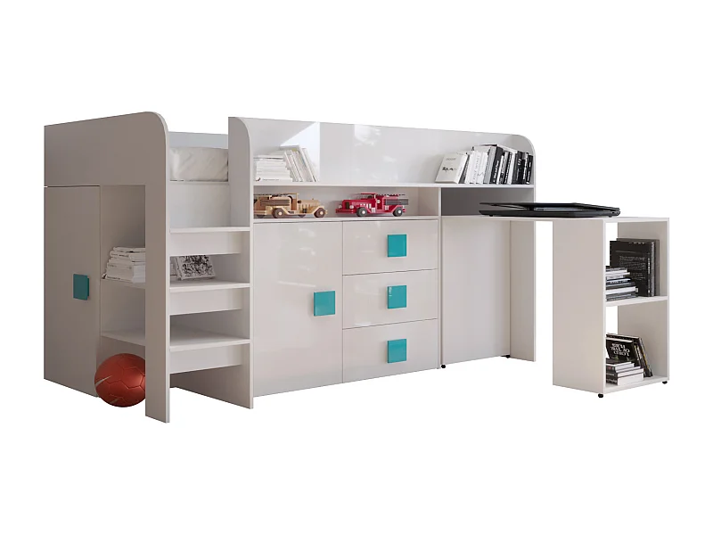 TOLEDO 1 Etagenbett 203,3/106,6/125 (weiß/weiß/türkis)