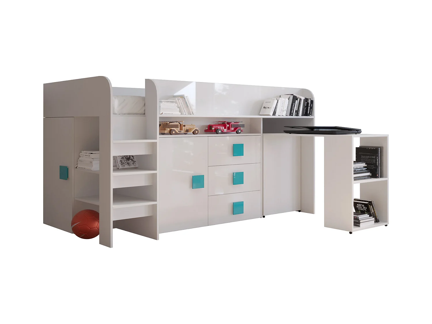 TOLEDO 1 Stapelbed 203,3/106,6/125 (wit/wit/turquoise)