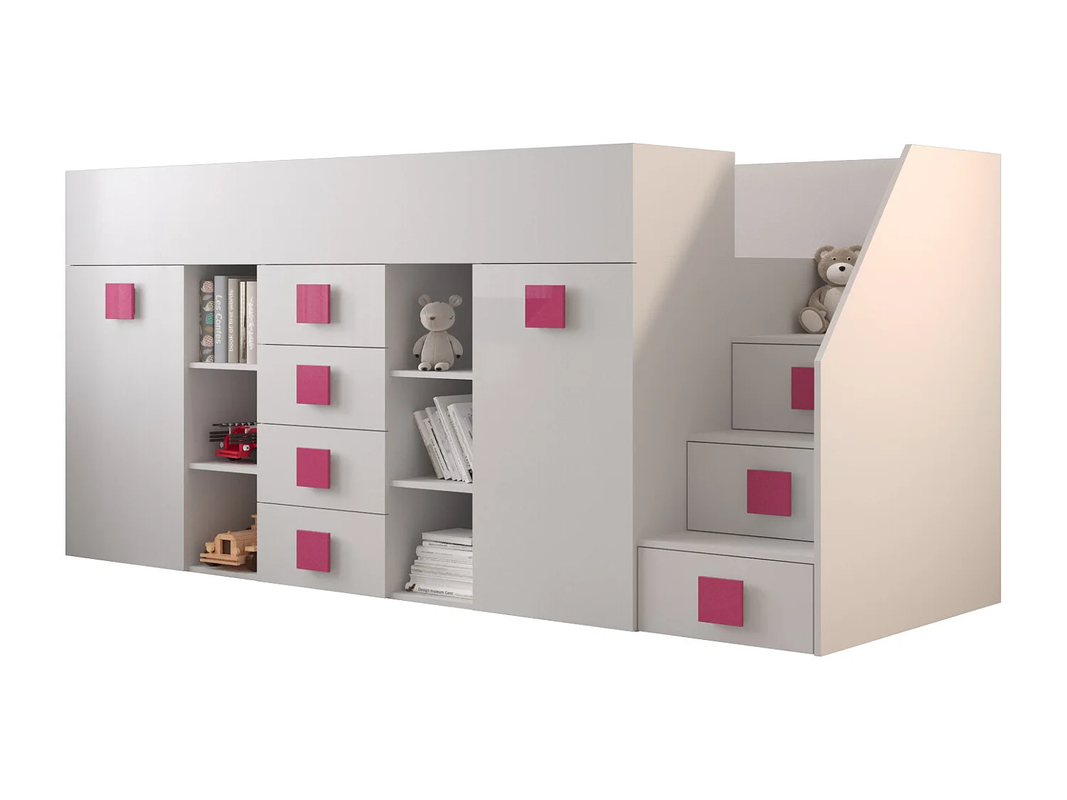 TOLEDO 3P Etagenbett 248,5/123/93 (weiß/weiß/rosa)