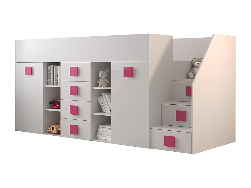 TOLEDO 3P Etagenbett 248,5/123/93 (weiß/weiß/rosa)