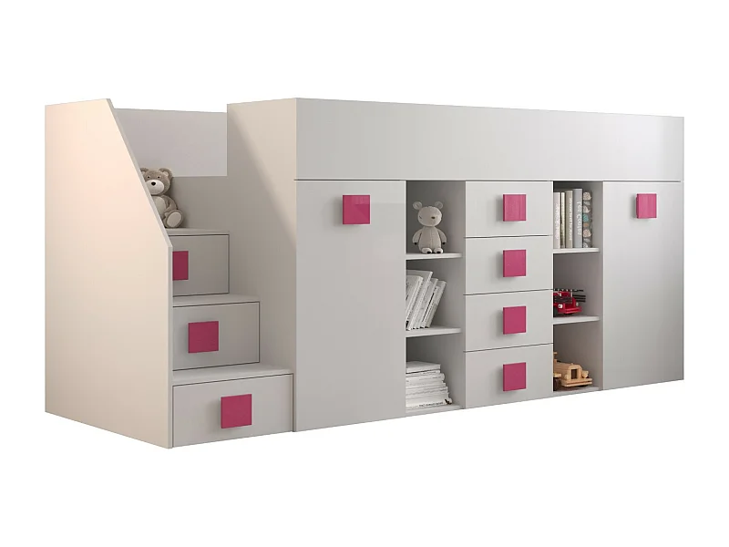 TOLEDO Stapelbed 3L 248,5/123/93 (wit/wit/roze)