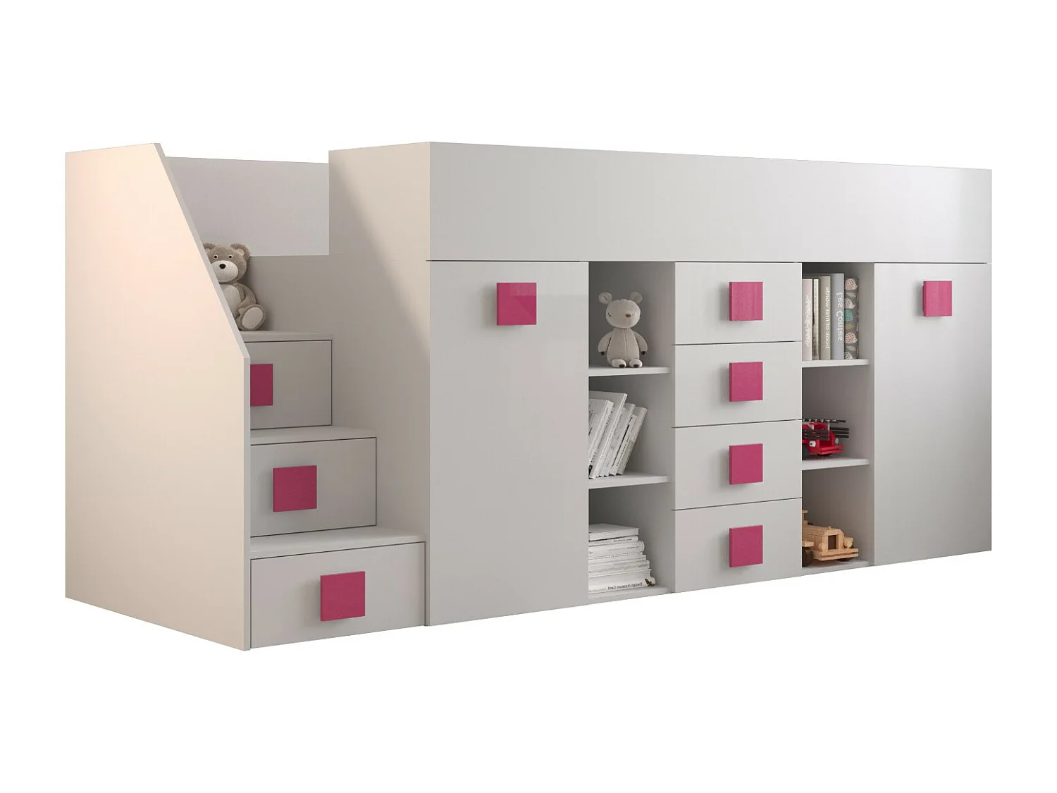 TOLEDO 3L Lit superposé 248,5/123/93 (blanc/blanc/rose)