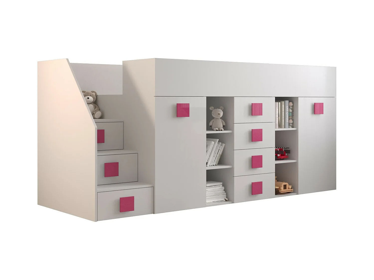 TOLEDO Stapelbed 3L 248,5/123/93 (wit/wit/roze)