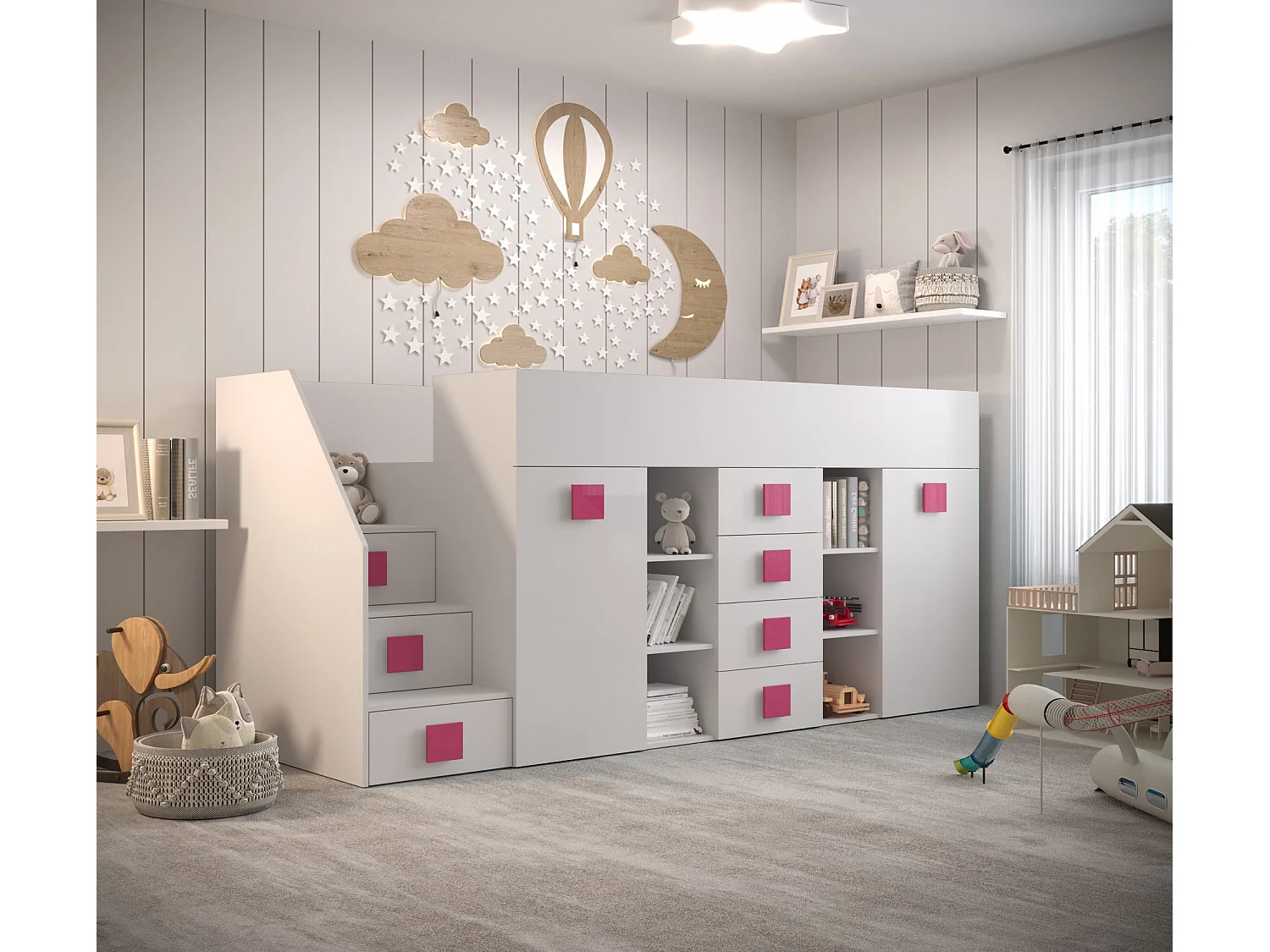 TOLEDO 3L Lit superposé 248,5/123/93 (blanc/blanc/rose)