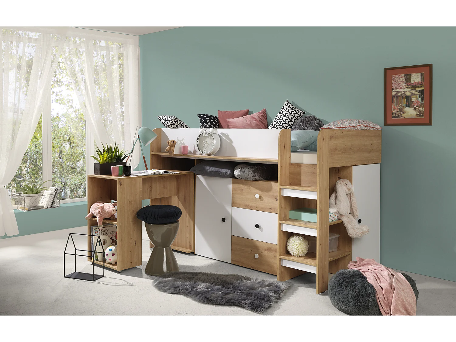 Stapelbed SMART 1 203.3/125/106.6 (Ambachtelijk/Wit)