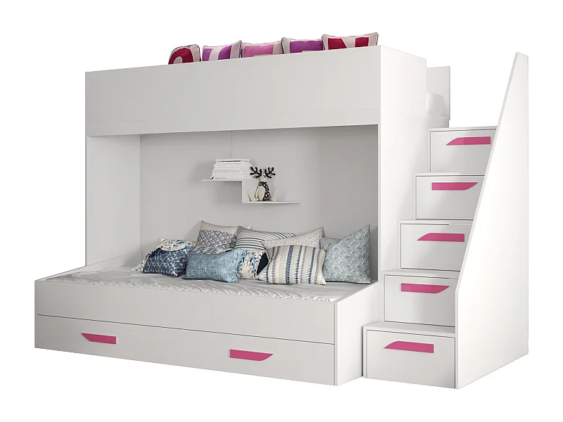 PARTY 16 Etagenbett 247/165/135 (weiß/weiß/rosa)