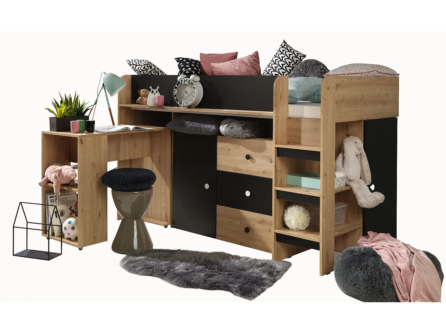 Stapelbed SMART 1 203.3/125/106.6 (Ambachtsman/Zwart)