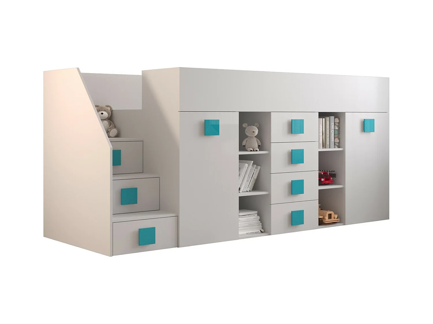 TOLEDO 3L Lit superposé 248,5/123/93 (blanc/blanc/turquoise)