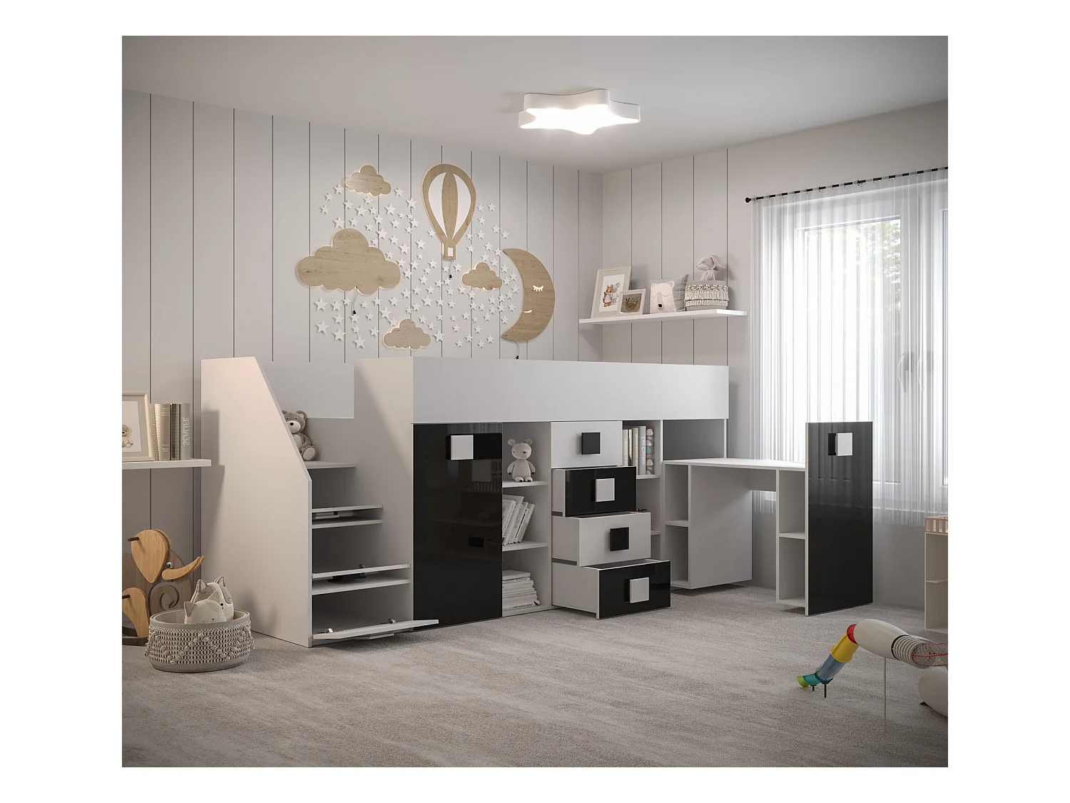 TOLEDO Stapelbed 3L 248,5/123/93 (wit/wit/turquoise)