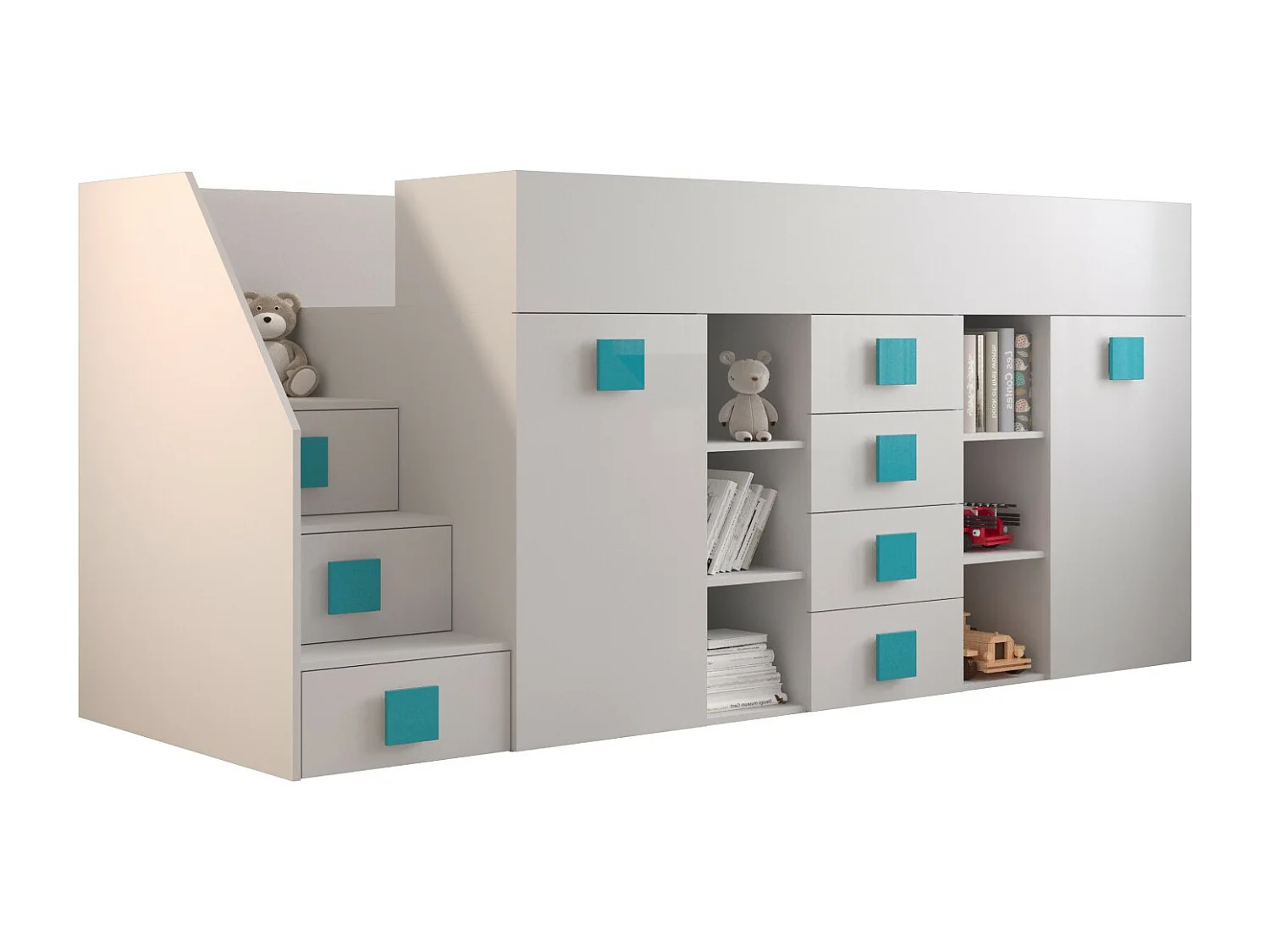 TOLEDO 3L Lit superposé 248,5/123/93 (blanc/blanc/turquoise)