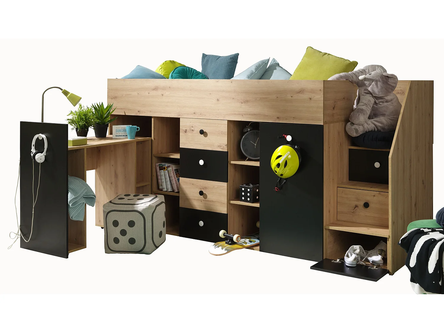 Stapelbed SMART 3P 248.5/123/93 (Ambachtsman/Zwart)