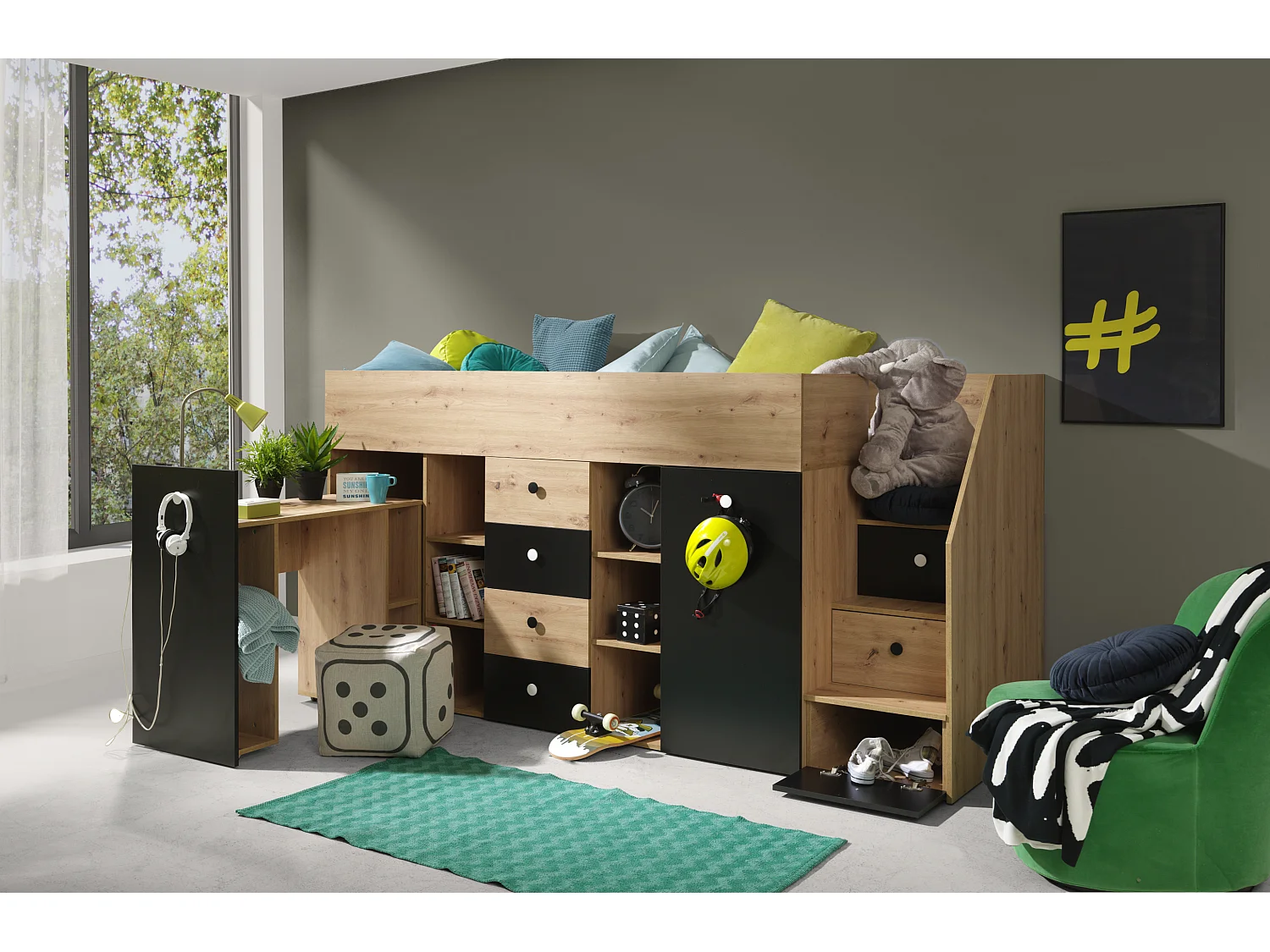 Stapelbed SMART 3P 248.5/123/93 (Ambachtsman/Zwart)