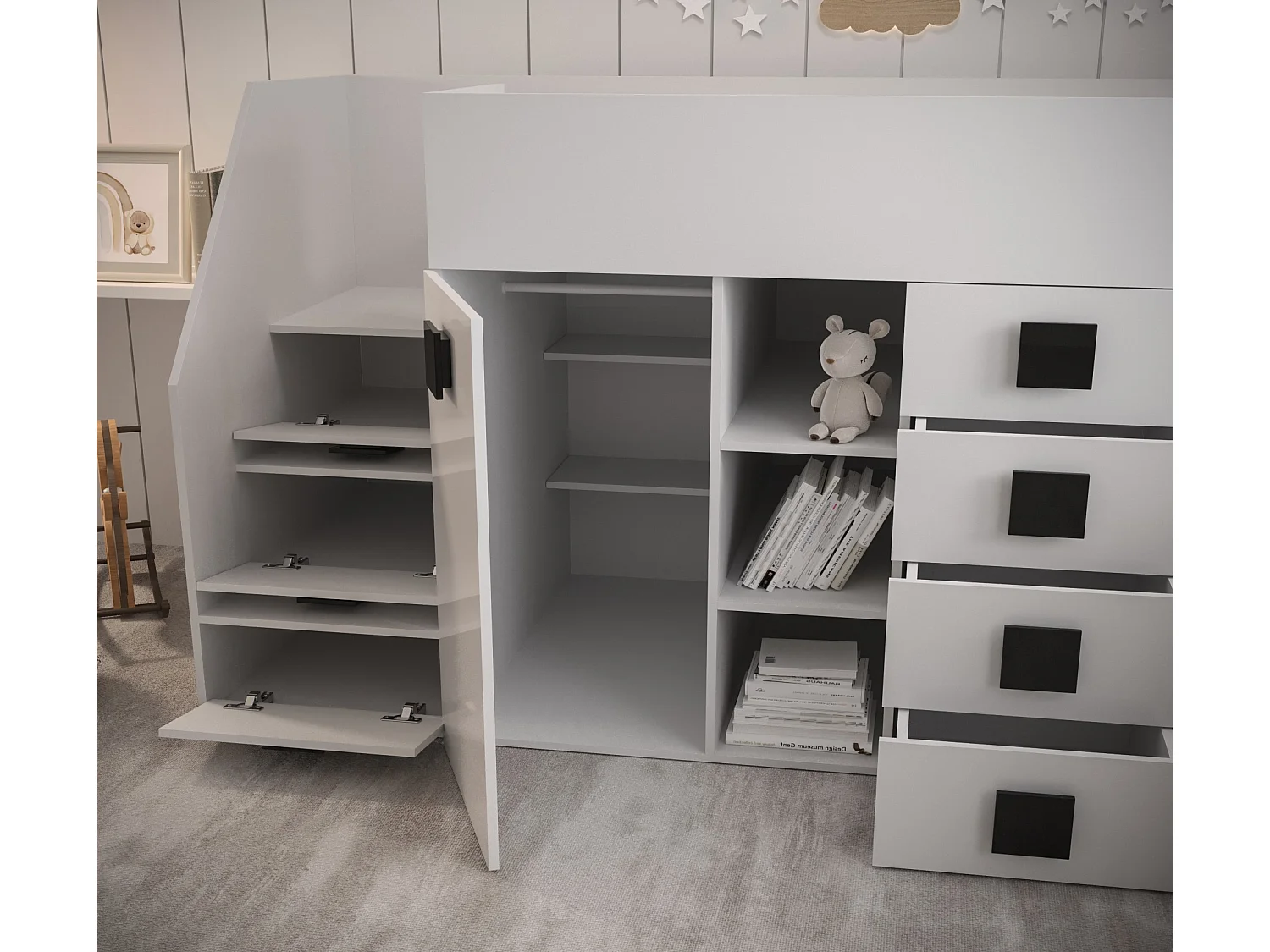 TOLEDO 3L Lit superposé 248,5/123/93 (blanc/blanc/gris)