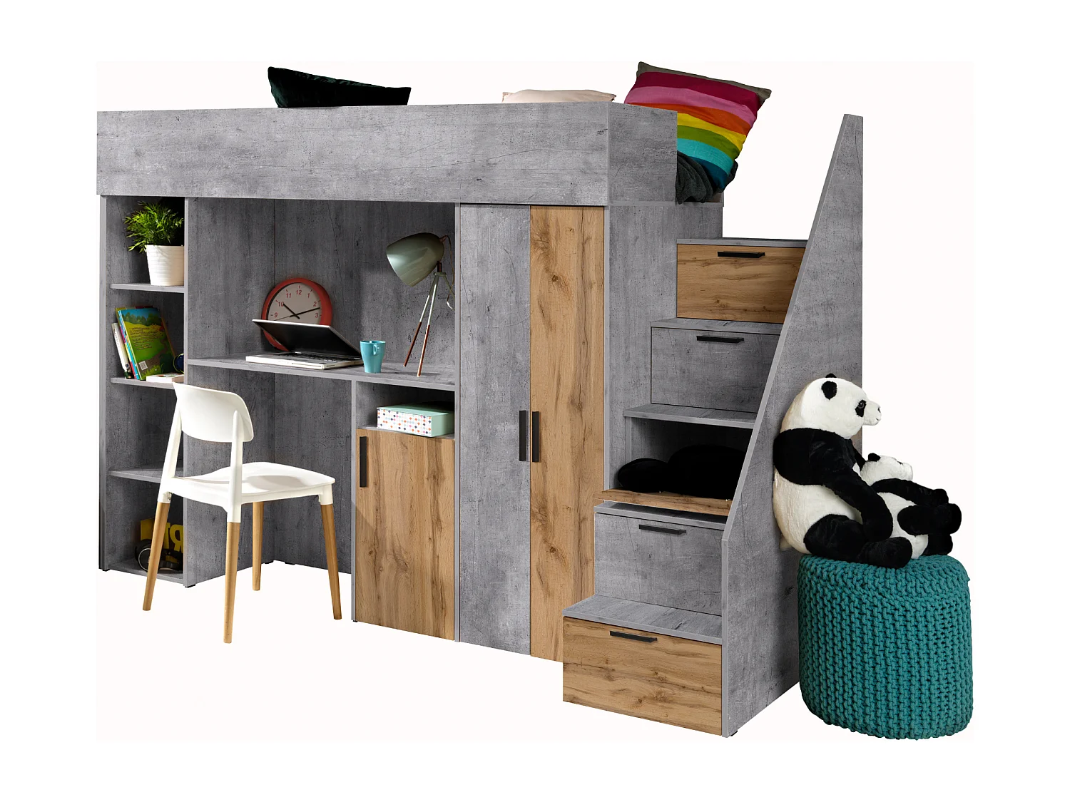 KONKRET 14 Etagenbett 247/165/120 (Beton/Wotan)