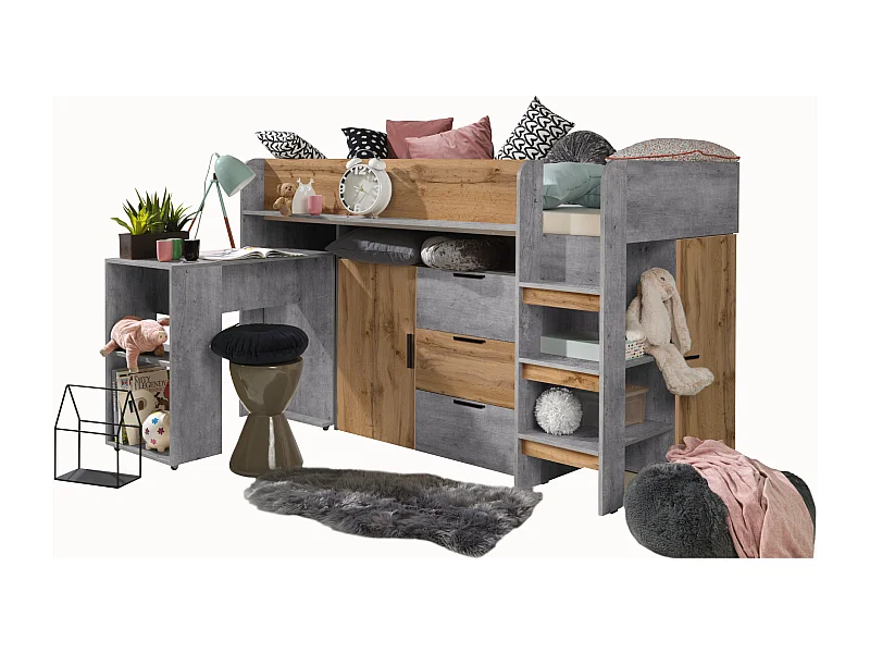 KONKRET 1 Etagenbett 203,3/125/106,6 (Beton/Wotan)